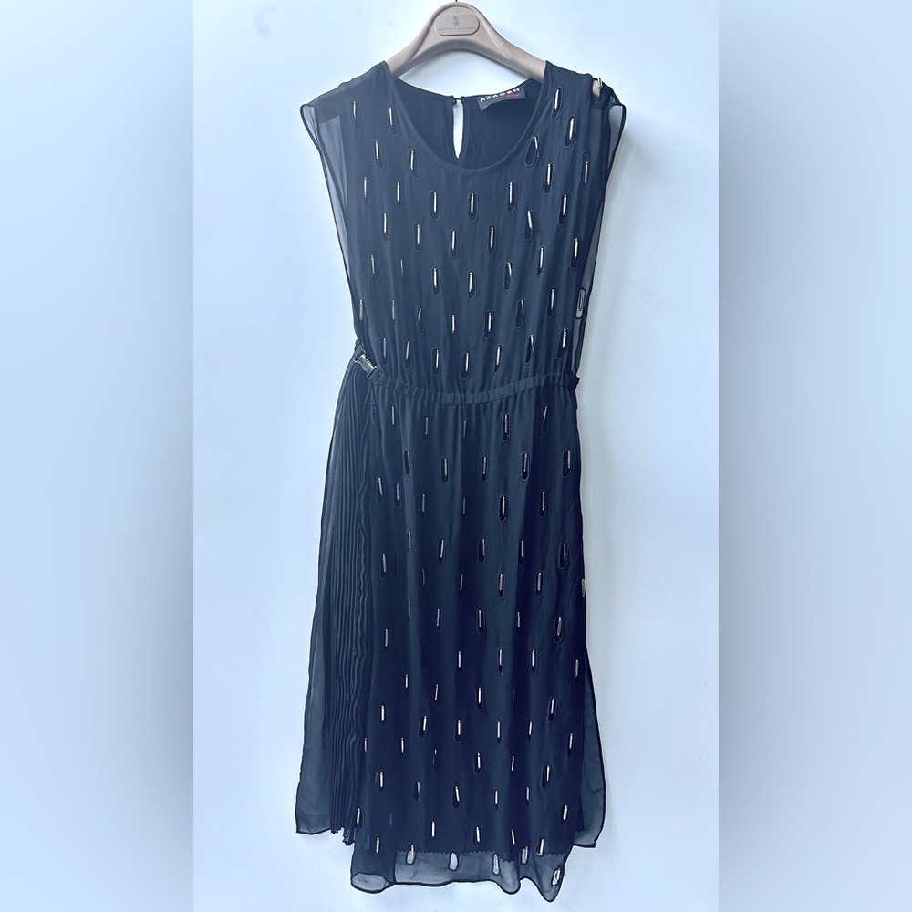 EUC AZADEH Couture Metal embellished black pleated dress